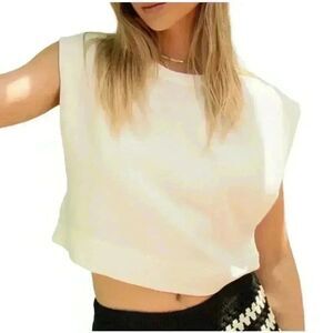 Bohme Women's White Rayon/Linen Sunny Open Side w Buttons Cropped Top